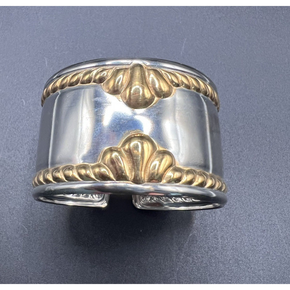 Set of 4 Signed GORHAM Silver & Gold Ribbon Edge Napkin Rings Holders - Picture 3 of 5